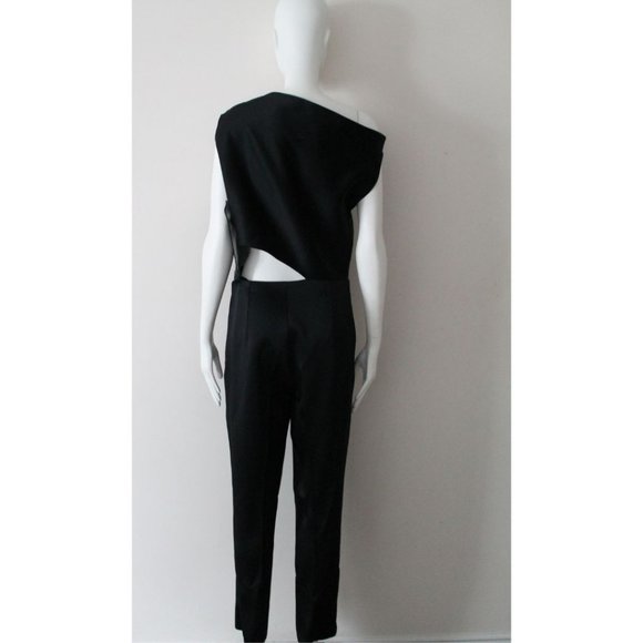 Roland Mouret One-Shoulder Draped Satin Crepe Jumpsuit Size US10 / IT46 Black - Picture 6 of 10